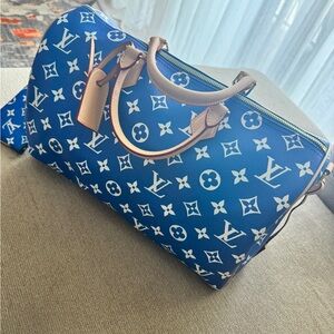 Louis Vuitton Blue and White Monogram Travel Bag Speedy 40